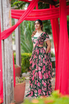 Green floral georgette handwork lehenga