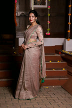 Dusty silver tissue hand made saree & blouse