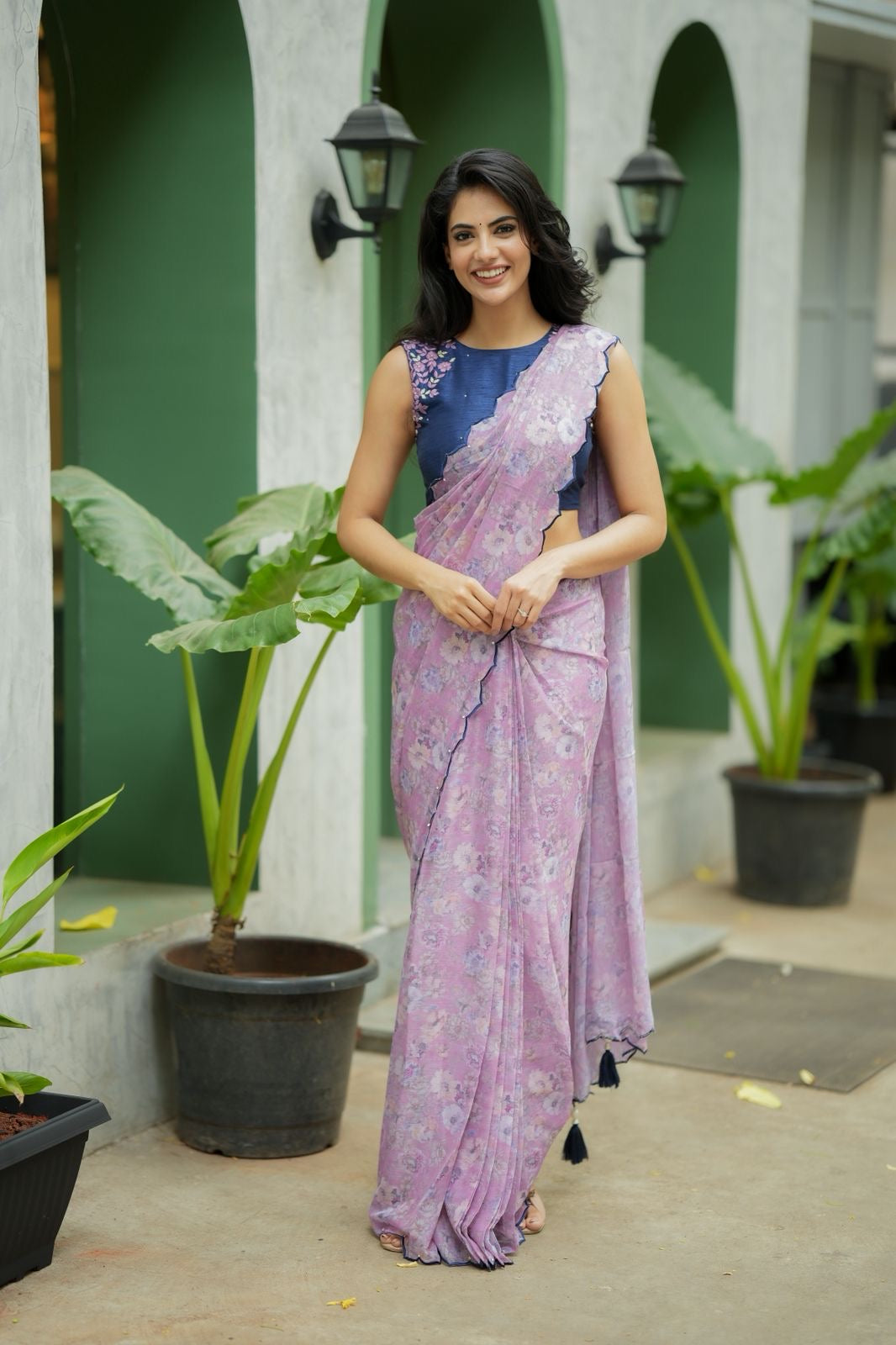 Midnight blue floral hand work blouse (only blouse)