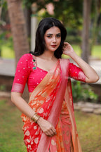 Multi banarasi georgette saree with hand work blouse