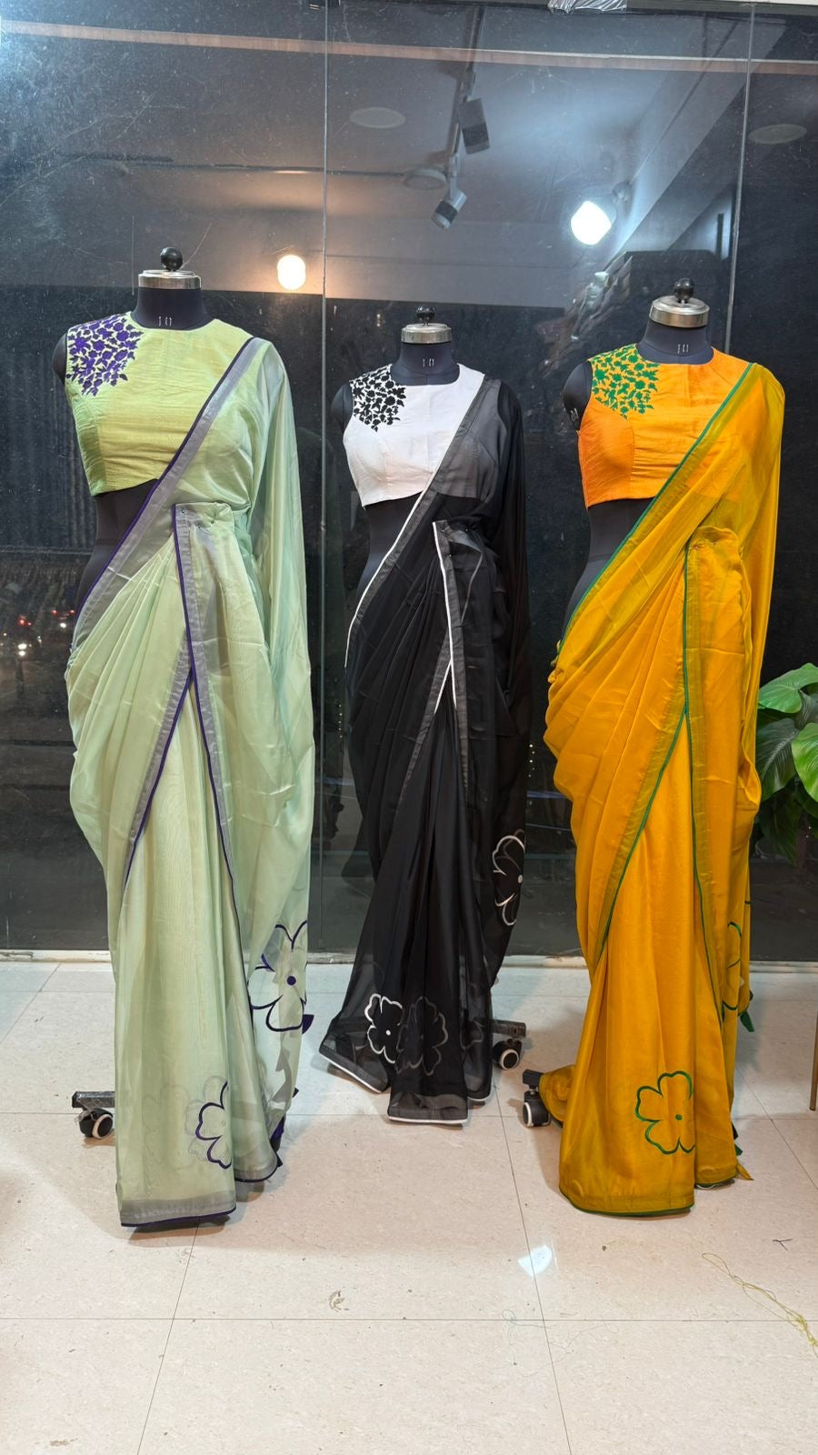 Mustard yellow soft organza saree with embroidery blouse