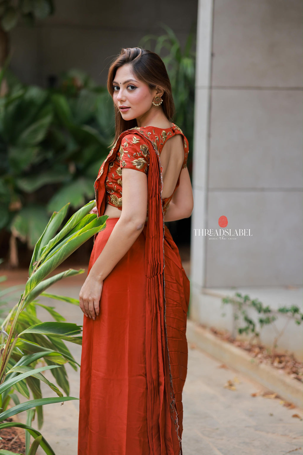 Orange rust satin handwork lehenga