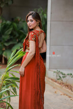 Orange rust satin handwork lehenga