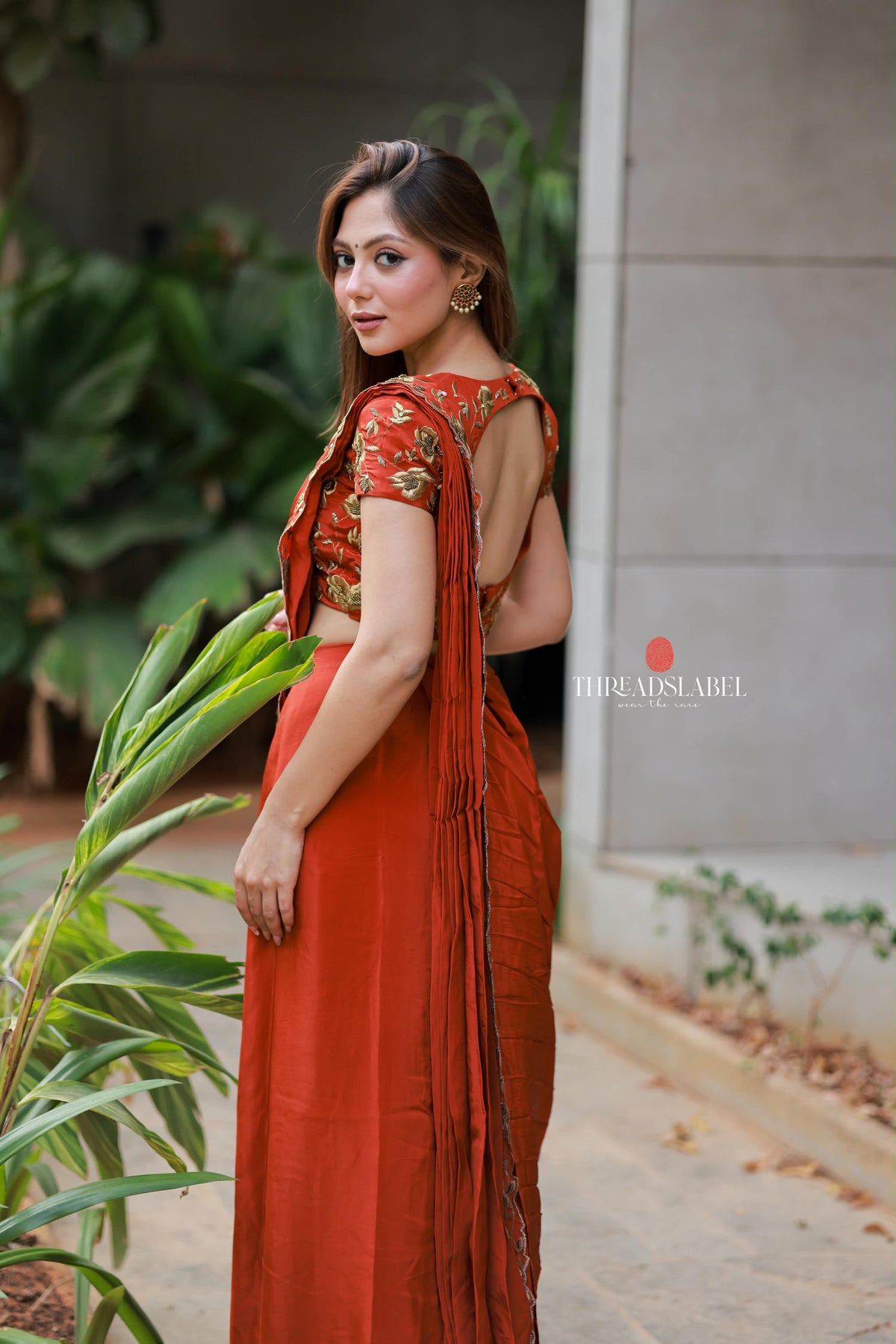 Orange rust satin handwork lehenga