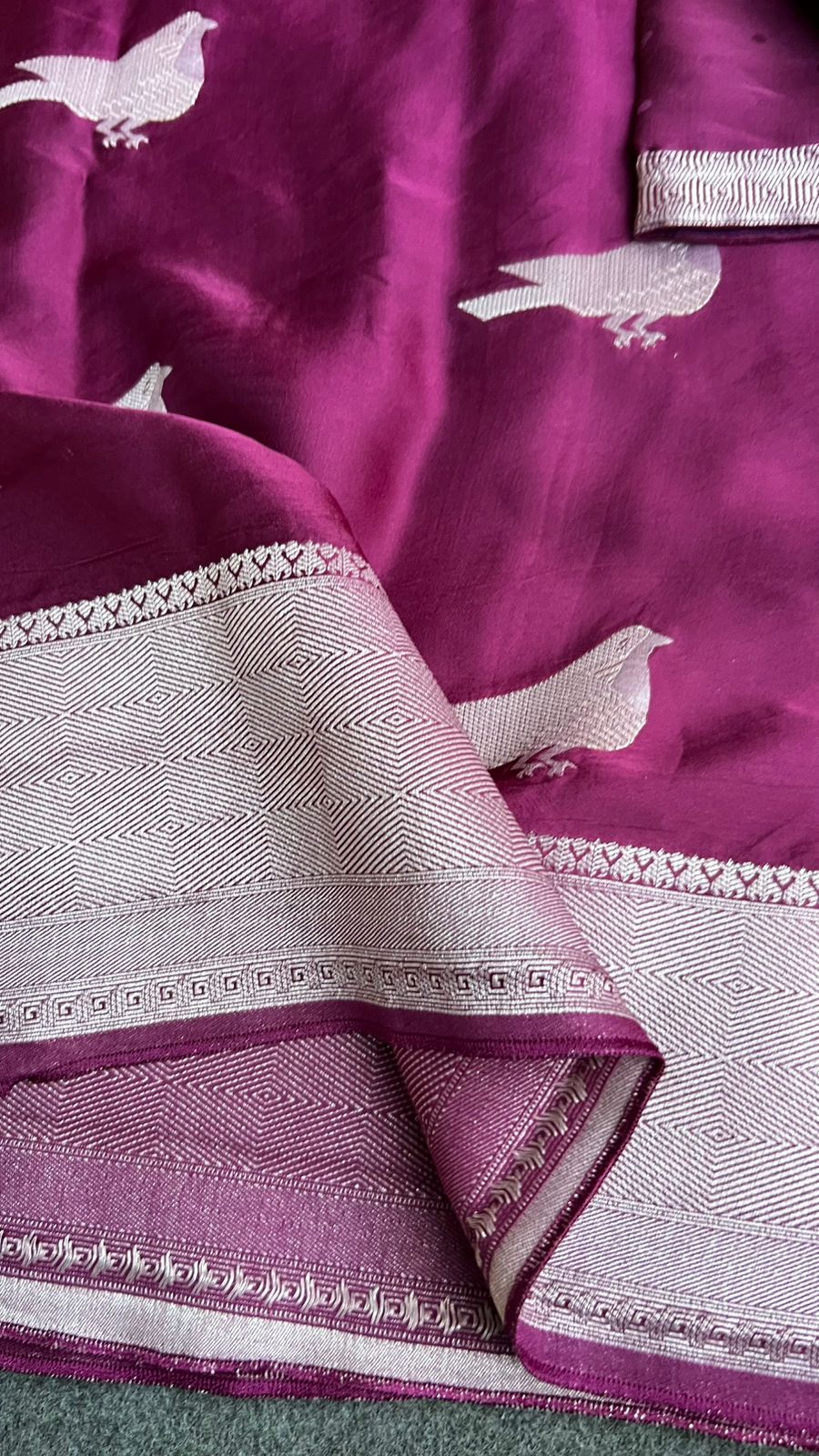 Wine malai silk saree with zari work blouse