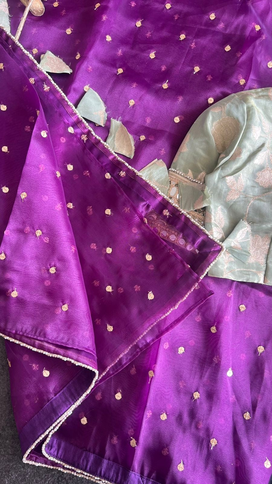 Pista green tissue banarasi mirror blouse (only blouse)