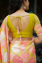 Lime yellow silk & netted hand work blouse (only blouse)