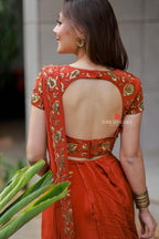 Orange rust satin handwork lehenga