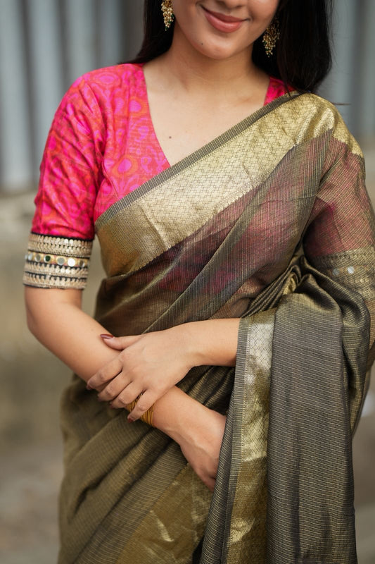 Pink ikkat hand work blouse (only blouse)