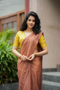Brown soft organza designer saree
