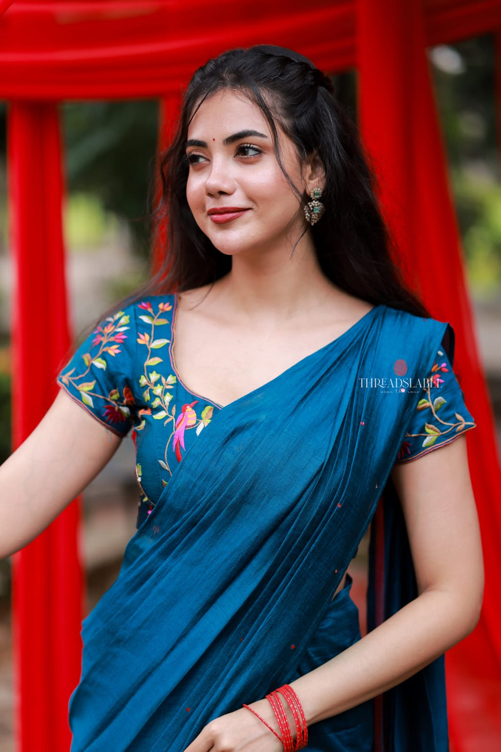Deep blue marble saree with handwork blouse