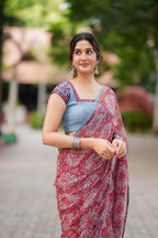Maroon cotton kota saree with hand work blouse