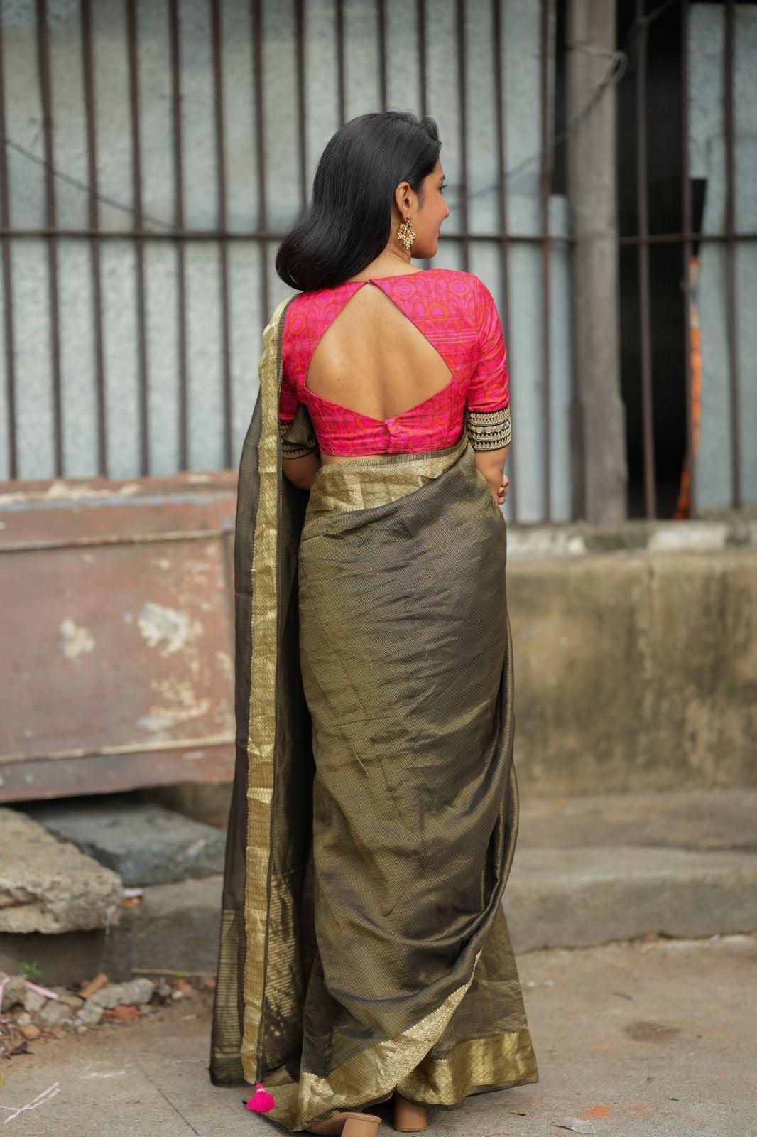 Pink ikkat hand work blouse (only blouse)