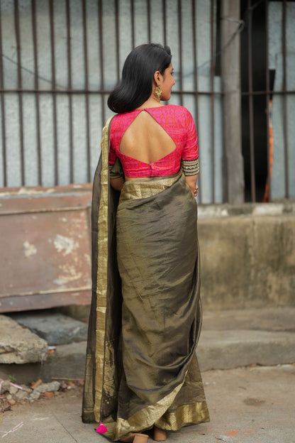 Pink ikkat hand work blouse (only blouse)