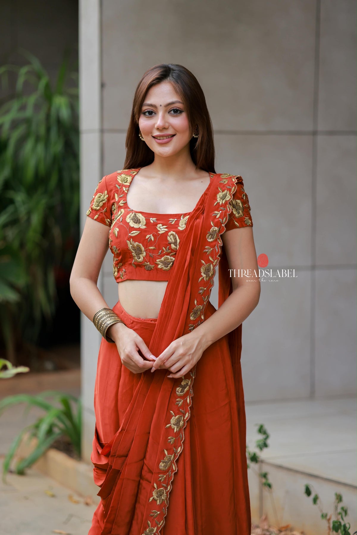 Orange rust satin handwork lehenga
