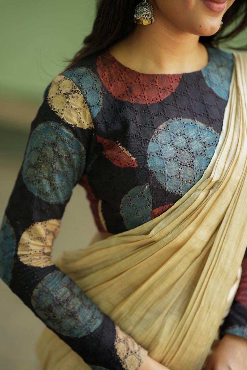 Black hakoba cotton Ajrak handblock print blouse (Only blouse)