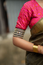 Pink ikkat hand work blouse (only blouse)