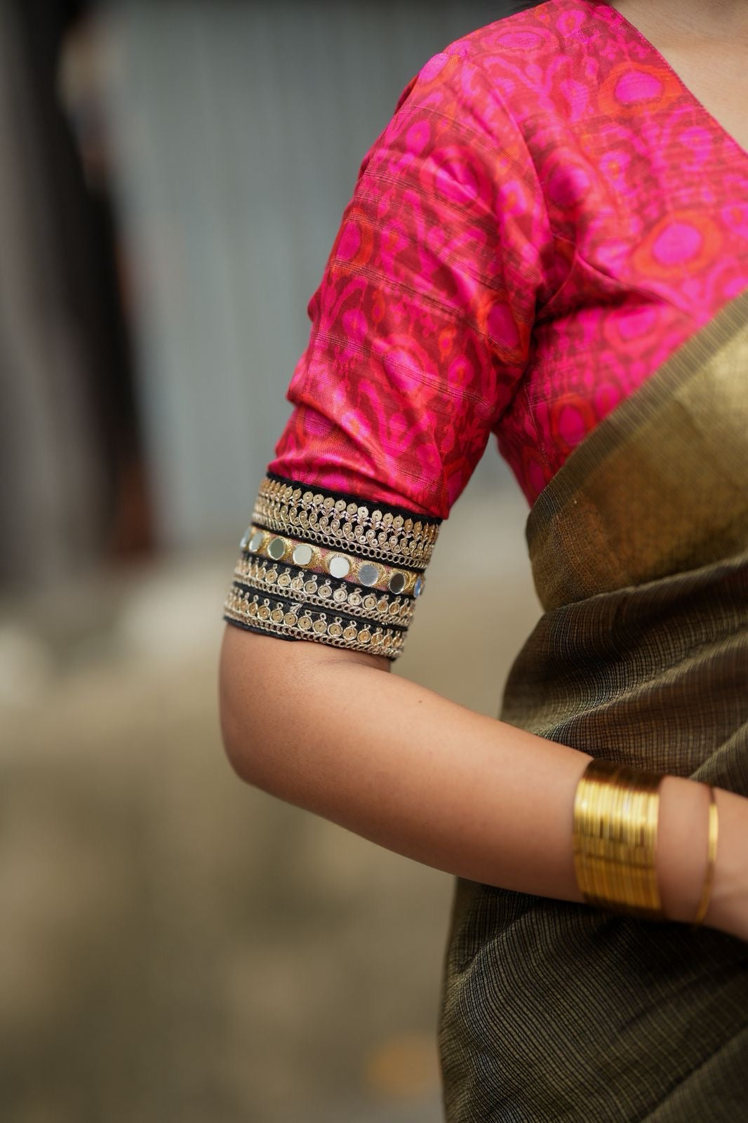 Pink ikkat hand work blouse (only blouse)