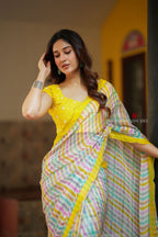 Multi viscose jute saree with hand work blouse