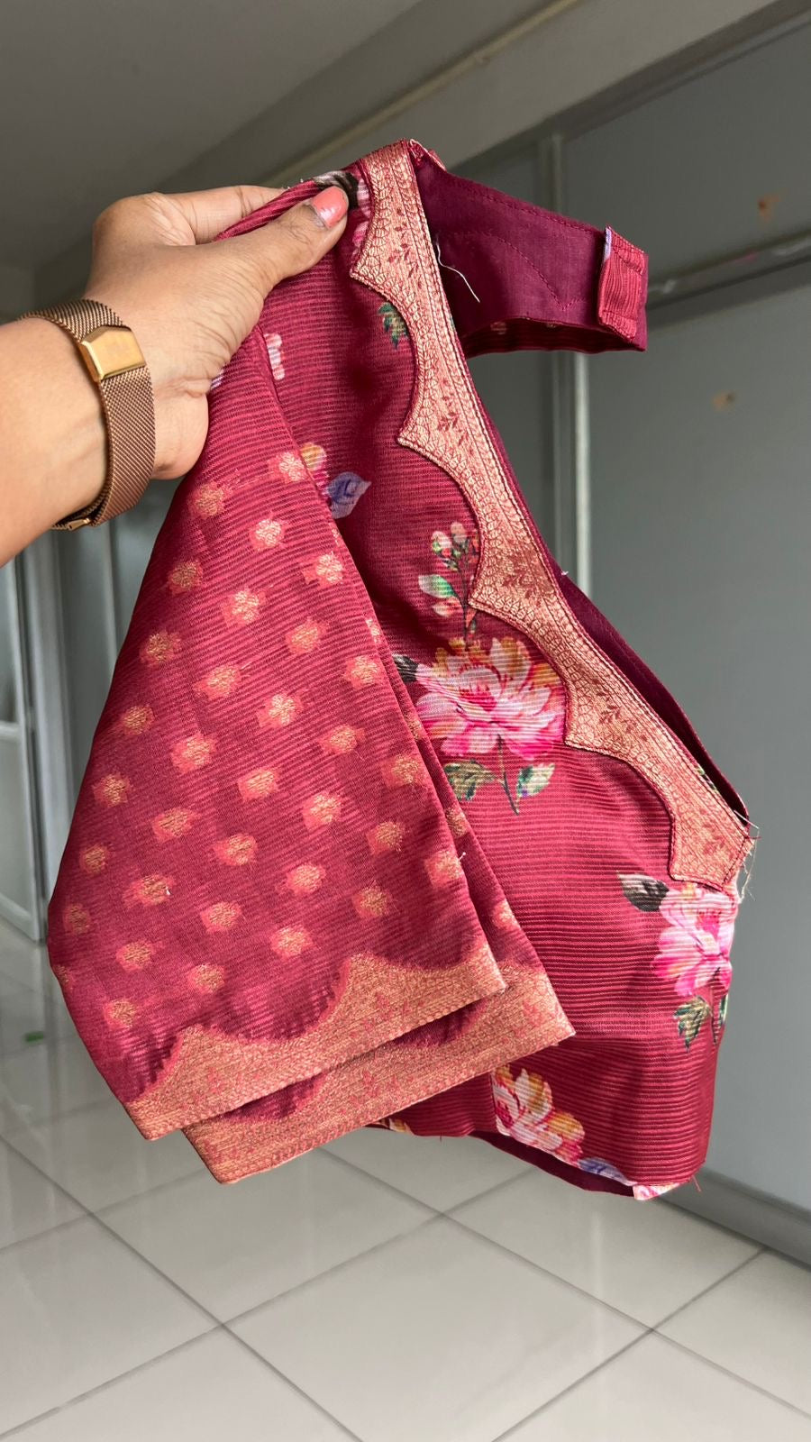 Brown kota floral saree with blouse