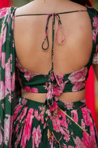 Green floral georgette handwork lehenga