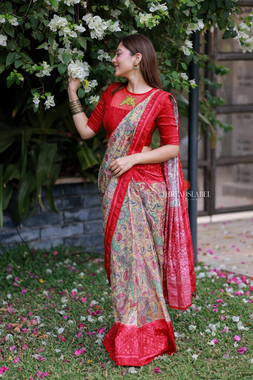 Fenu red kalamkari silk saree (only saree)