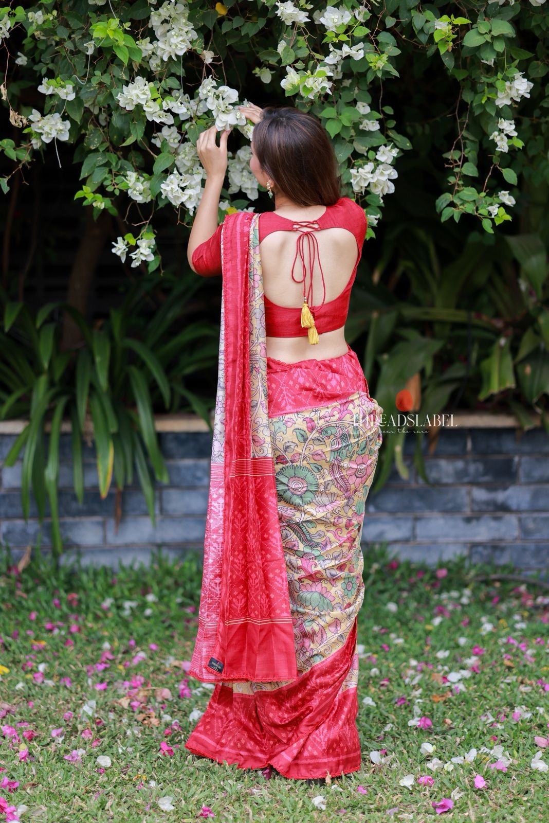 Fenu red kalamkari silk saree with embroidery blouse