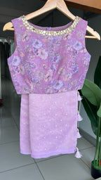 Lavender georgette mirror floral blouse(only blouse)