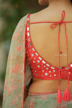 Red silk mirror hand work blouse (only blouse)