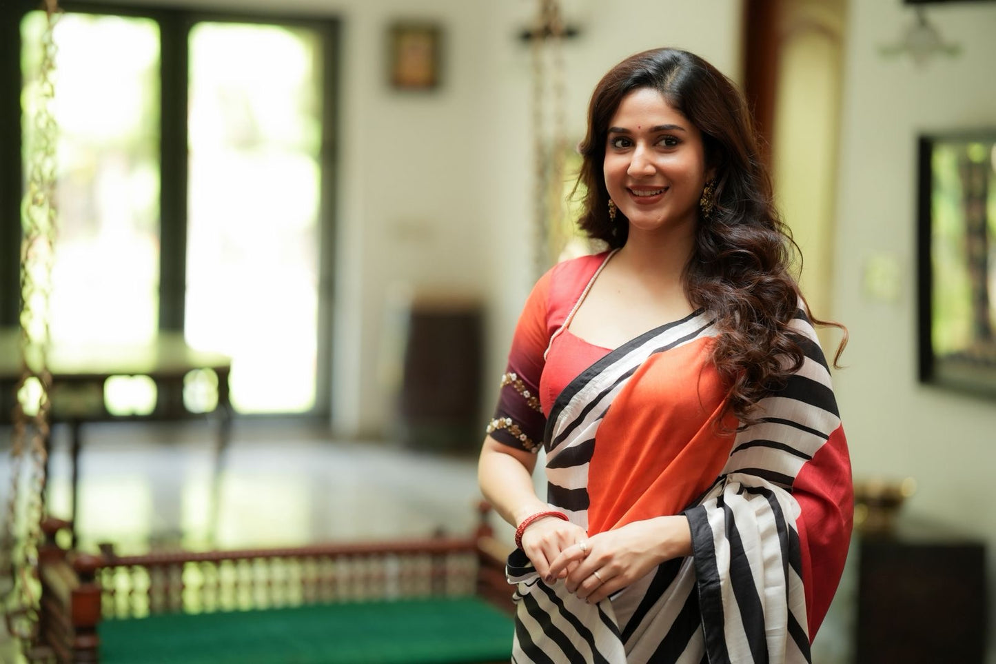 Black & white stripped kossa designer saree