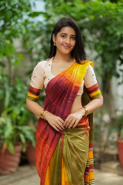 Multi pure tussar silk saree