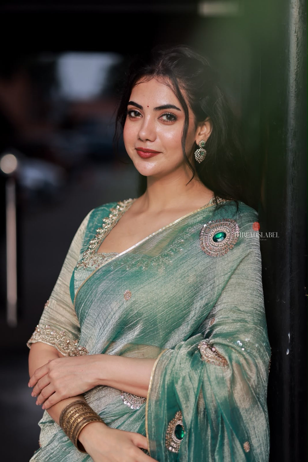Sea blue tissue hand made saree & blouse