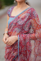 Maroon cotton kota saree with hand work blouse