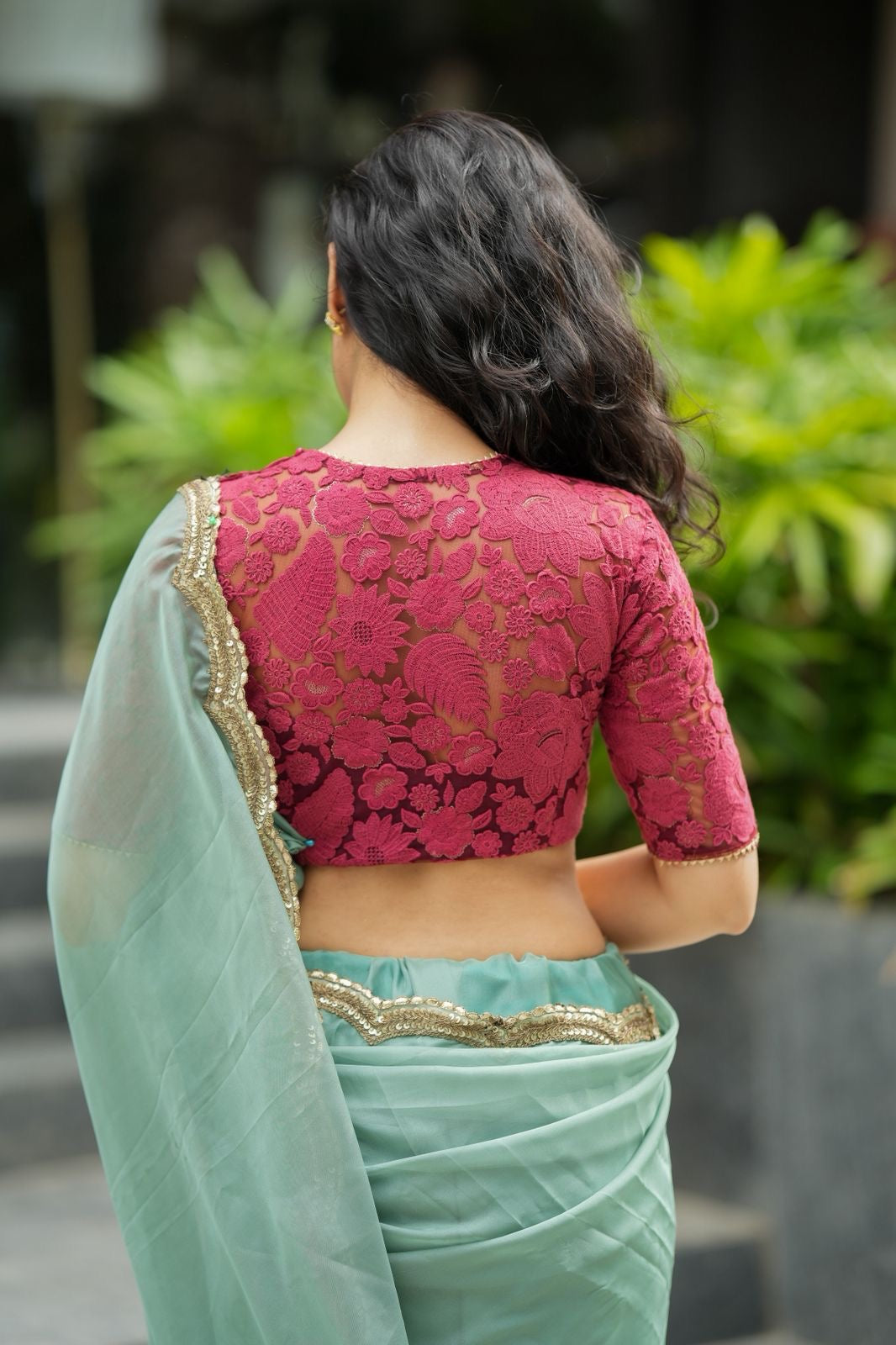 Deep pink cotton embroidery blouse (only blouse)
