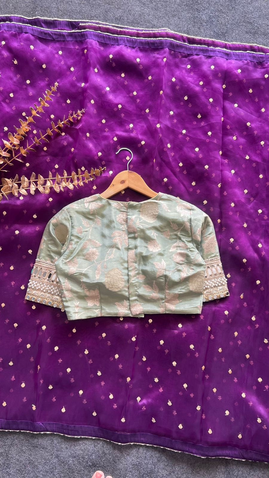 Pista green tissue banarasi mirror blouse (only blouse)