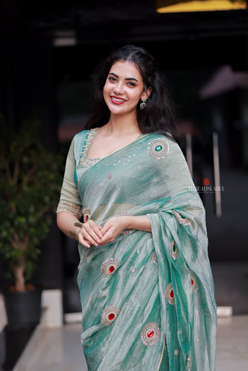 Sea blue tissue hand made saree & blouse