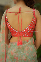 Red silk mirror hand work blouse (only blouse)