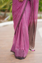 Pink viscose jute saree with hand work blouse