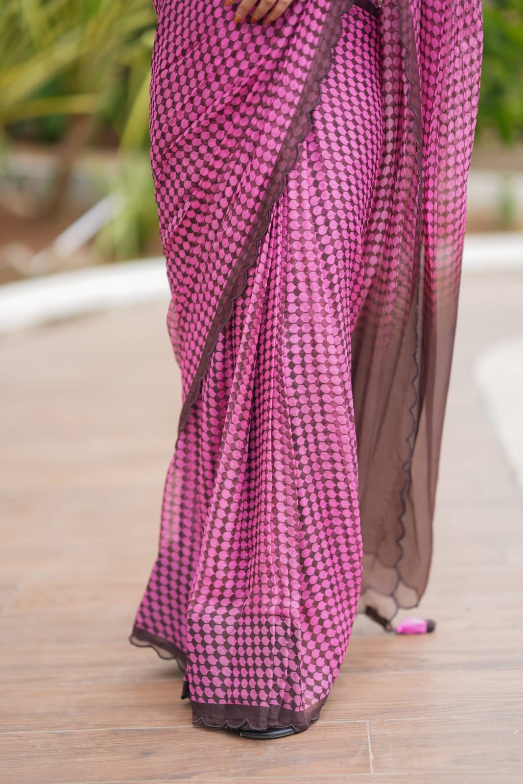 Pink viscose jute saree with hand work blouse
