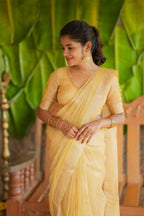 Gold kota doria saree with hand work blouse