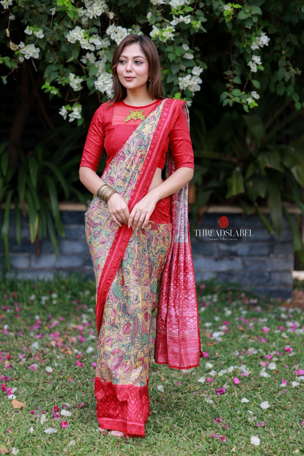 Fenu red kalamkari silk saree with embroidery blouse