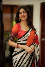 Black & white stripped kossa designer saree