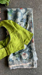 Green soft jute embroidered blouse (only blouse