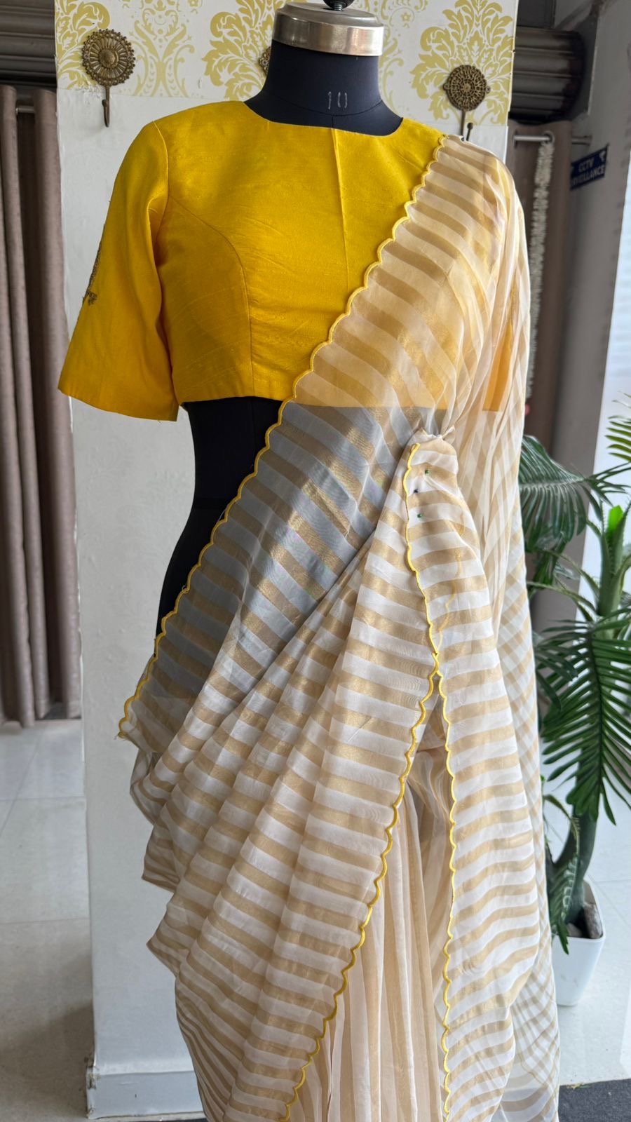 Yellow silk sleeve bird hand work blouse ( Only blouse )