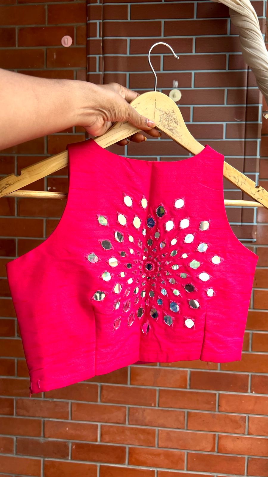 Pink intricate mirror hand work blouse ( only blouse )