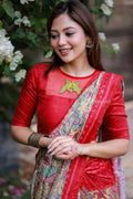 Fenu red kalamkari silk saree with embroidery blouse