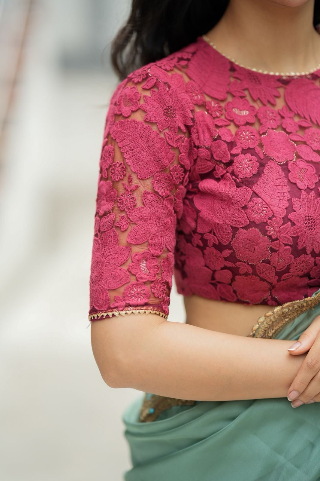 Deep pink cotton embroidery blouse (only blouse)