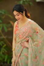 Red silk mirror hand work blouse (only blouse)