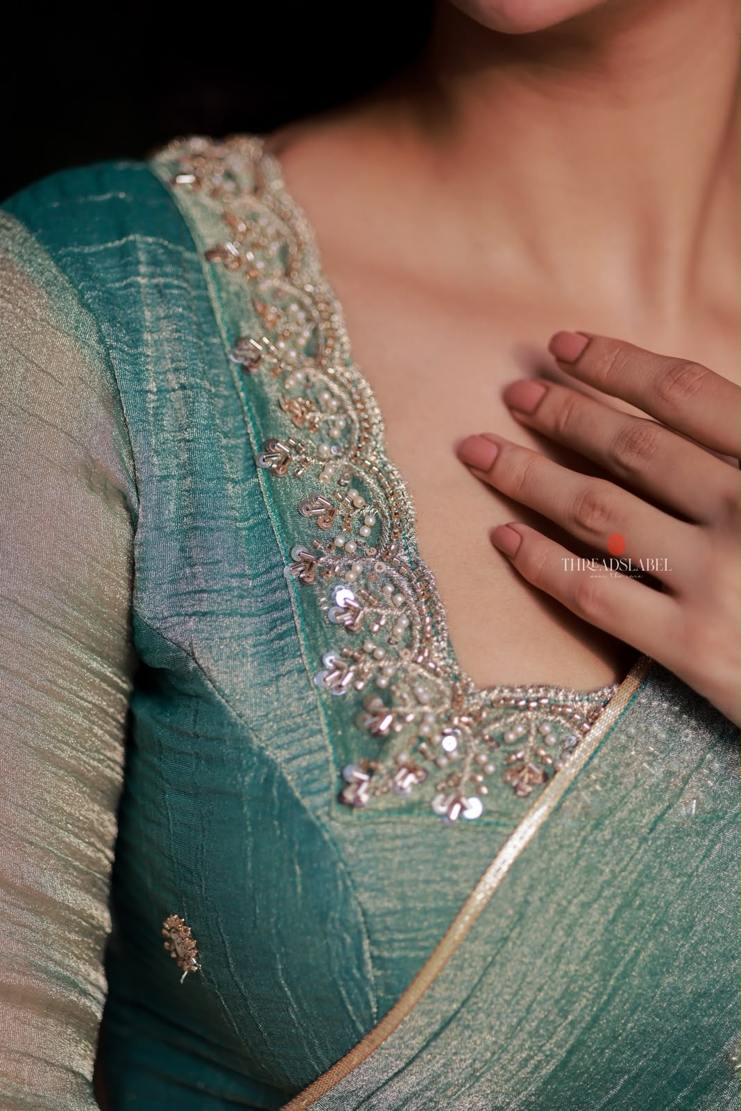 Sea blue tissue hand made saree & blouse
