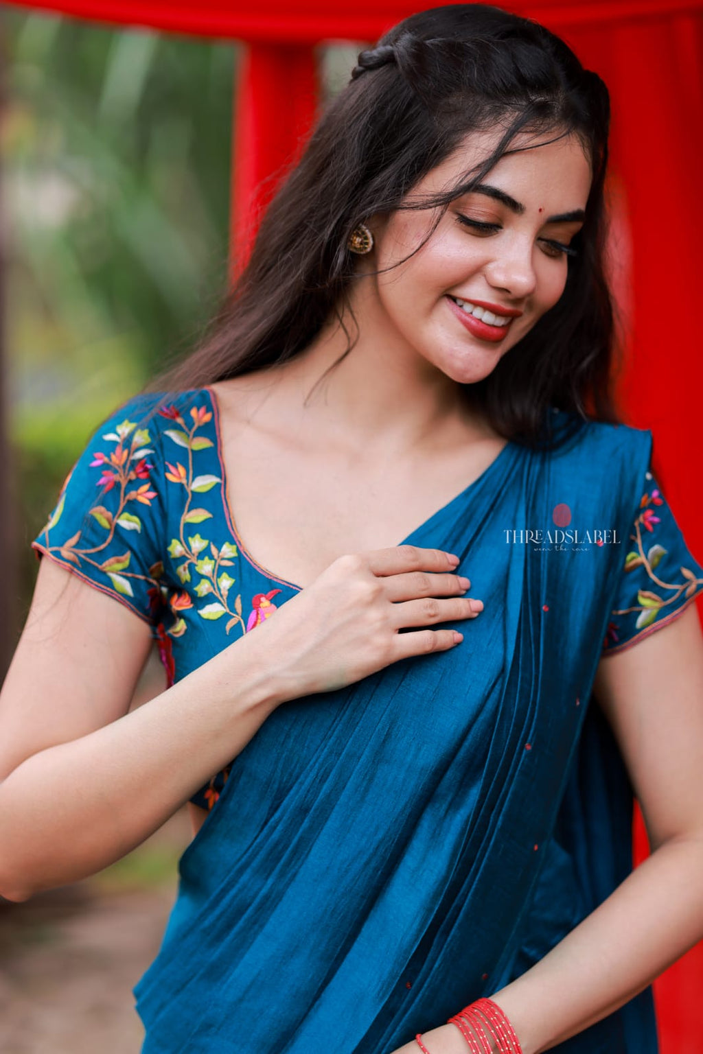 Deep blue marble saree with handwork blouse